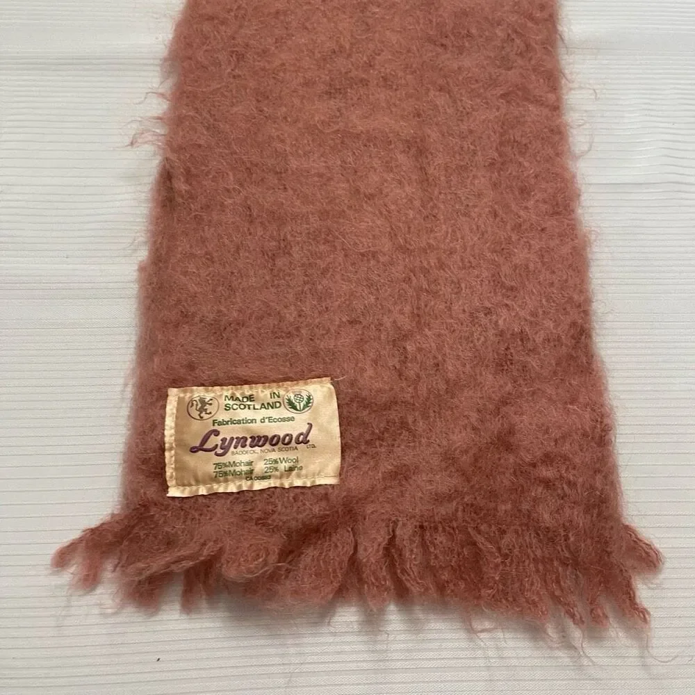 Lynwood Scotland VTG Pink Mohair Wool Scarf